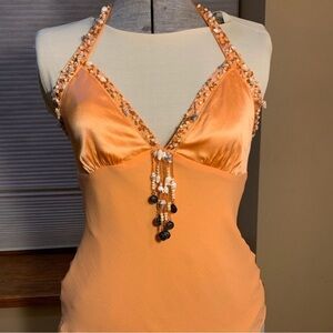 🧡SOLD🧡Bebe halter top Silk chiffon style beaded with shells 100% silk